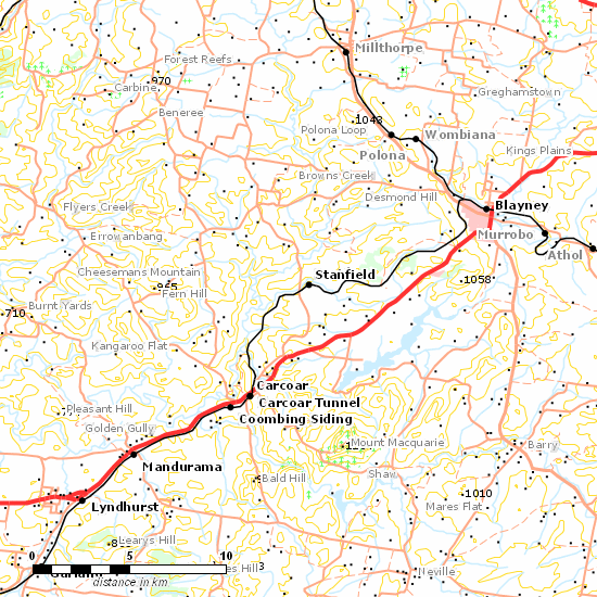 Blayney - Demondrille Line line map