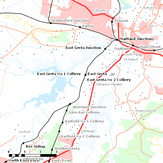 Cessnock Branch line map