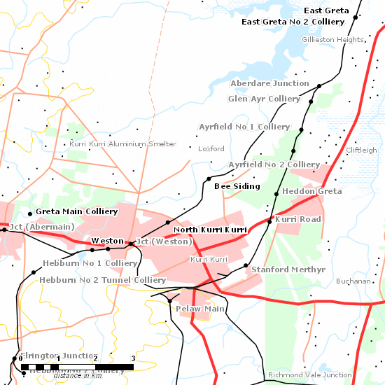 Cessnock Branch line map