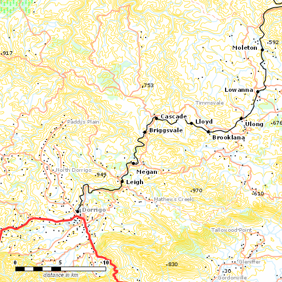 Dorrigo Branch line map