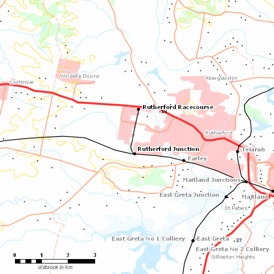 Rutherford Racecourse Branch line map