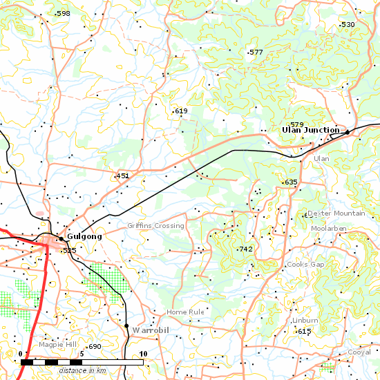 Sandy Hollow - Gulgong Line line map