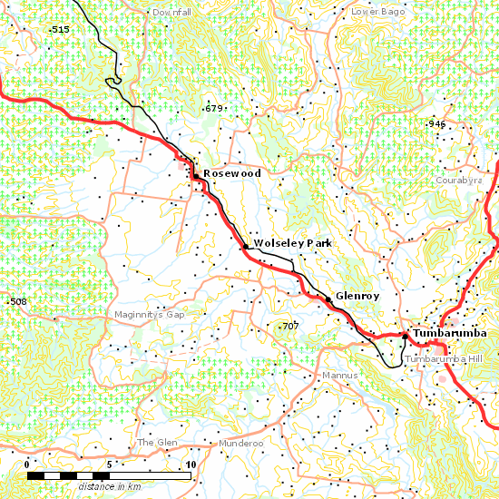 Tumbarumba Branch line map