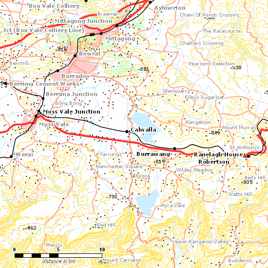 Unanderra - Moss Vale Line line map