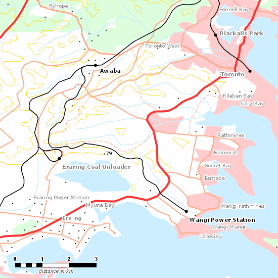 Wangi Power Station Branch line map