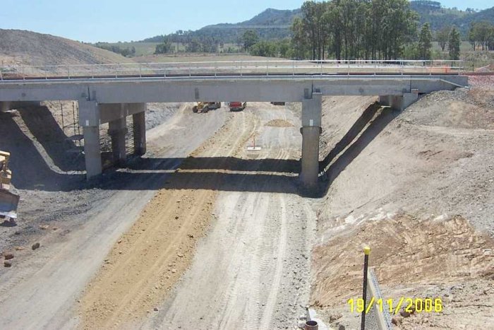 The view looking towards the location of the junction with the main line. At this point, the  siding passes underneath the Drayton Coal Loader siding.