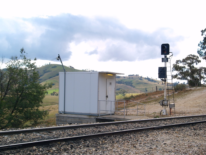 The Safeworking Hut at Baal Bone Junction. This marks the end of Rail Vehicle Detection and beginning of Ordinary Train Staff Working.