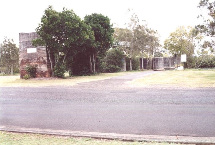 
The pylons which are all that remain of the one-time bridge over
North Creek Canal, just to the west of the town of Ballina.
