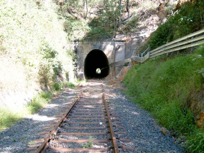 The view of the northern portal looking in the up direction. There has been a land slip to the right of the portal. 