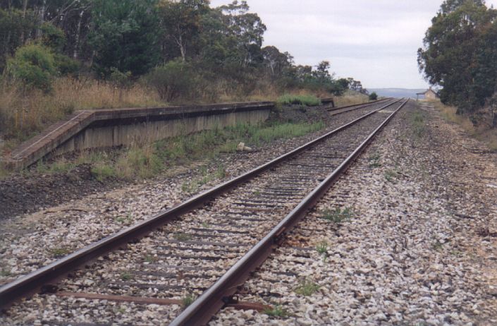 
The up-side platform at the north end of the one-time loop siding.  The
station is visible in the right distance.
