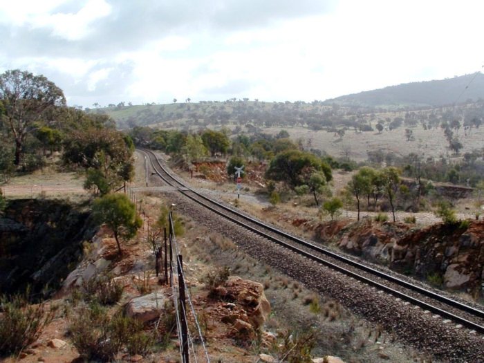 The view looking south as the Up Main passes over itself.