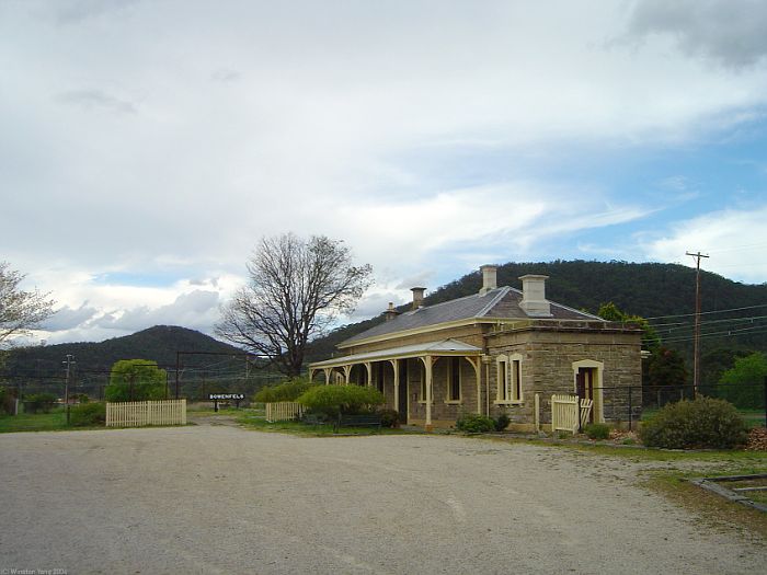 
The road-side approach to the station building.
