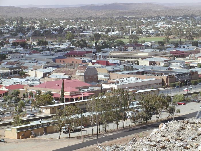 
The view of Broken Hill station from the top of the slag heap, looking north.
