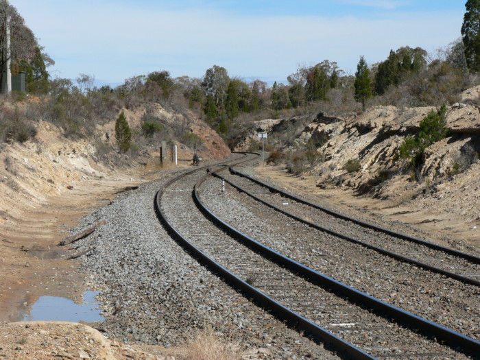 The view looking west towards the end of the crossing loop.  The station was located in the immediate foreground.