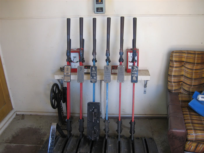 The lever frame inside the signal box at Bungendore Station.