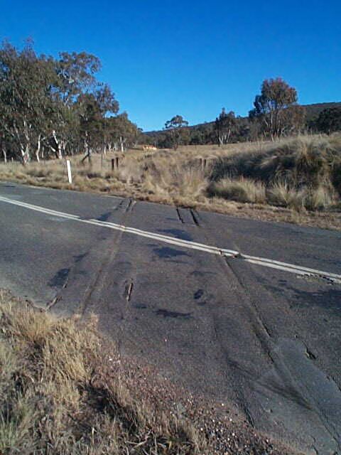 
The rails are not completely covered over, where they cross the
main Captains Flat road.
