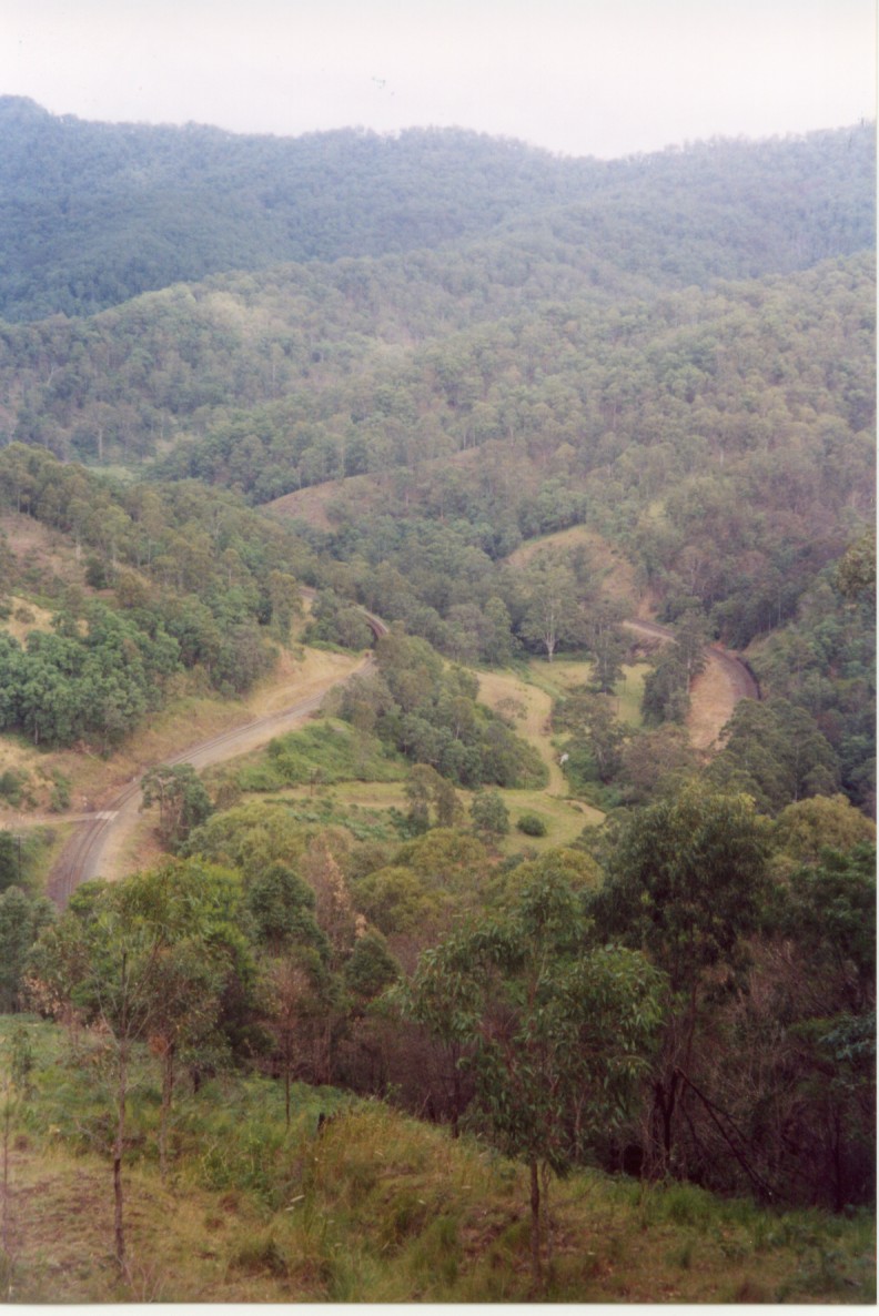 
A closer view of the Cougal border loop showing the line doubling back on
itself on its way to Queensland.
