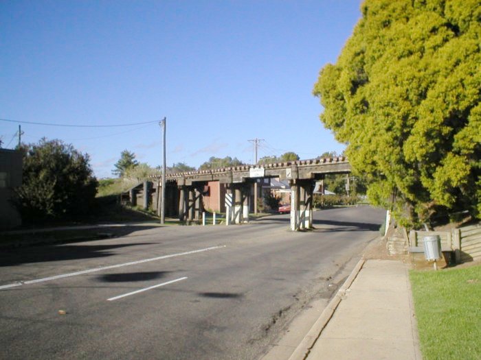 Eugowra branch crosses Lachlan St on a wooden trestle bridge.