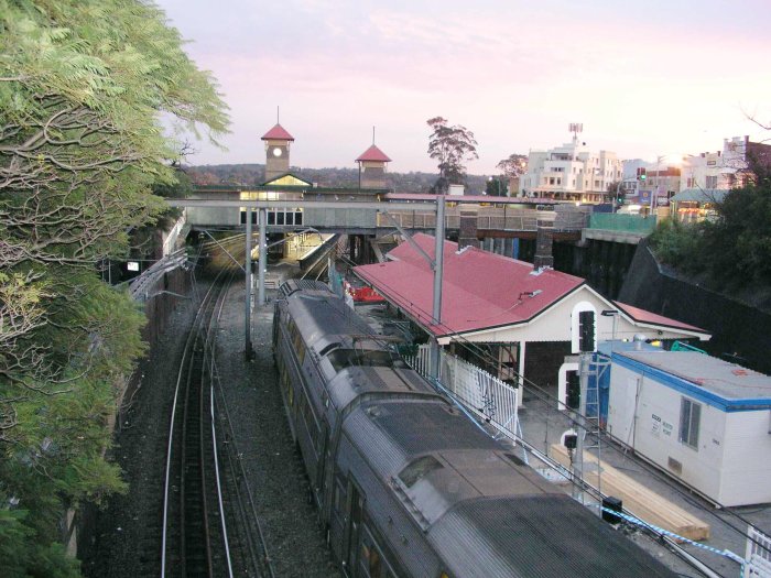 An early morning shot looking north over the station. The building work is for the Epping to Chatswood rail link.