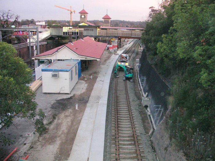 The view looking north of the east side of the station, showing trackwork for the new Epping to Chatswood link.