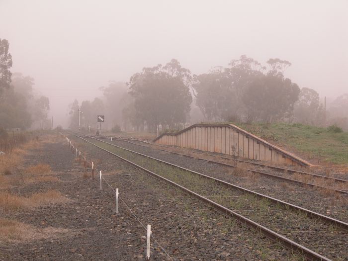 
The view looking up the line showing the goods bank, and Train Orders and
original sempahore signals.
