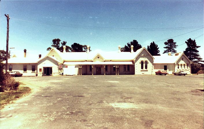 
The road-side approach to the station building.  This photo was taken
7 years before the line closed.
