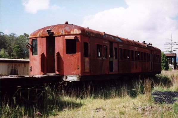 
A former Sydney single-deck ("red rattler") carriage sits rusting in
the yard.
