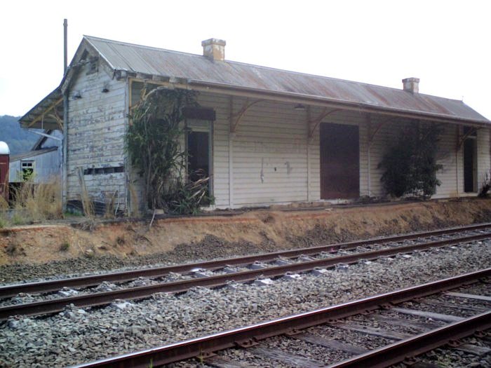 The platform has been cut away on the main line side of the station.