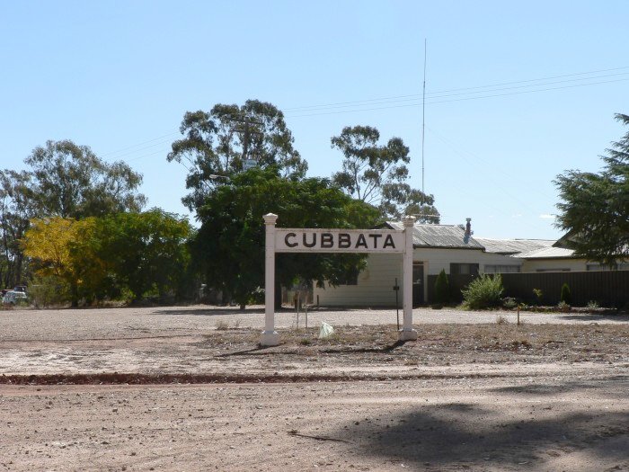 The station name-board has been relocated to the town.