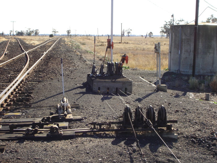 A closer view of the points levers, looking north.