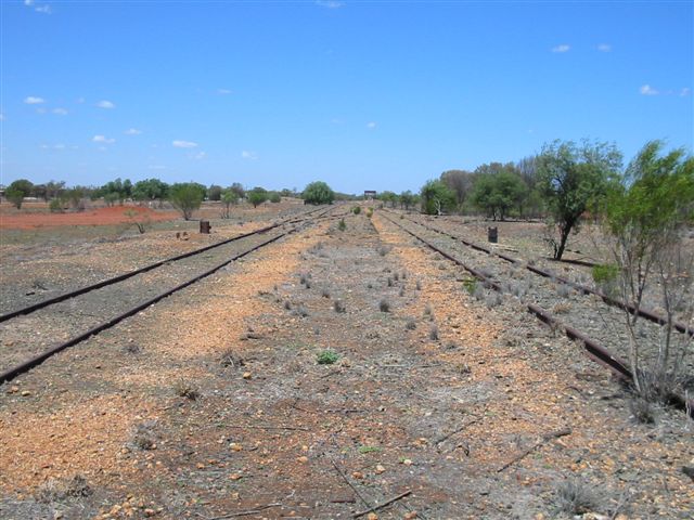 The view looking back towards Byrock, with the branch line on the left.