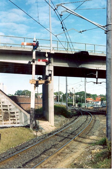 
The view looking along the Sandown line towards the junction.
The overhead bridge is that of Grand Avenue which parallels the Sandown line.
