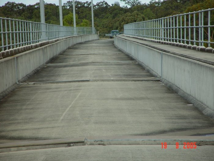 The view looking back from the southern half of the partially-completed bridge.