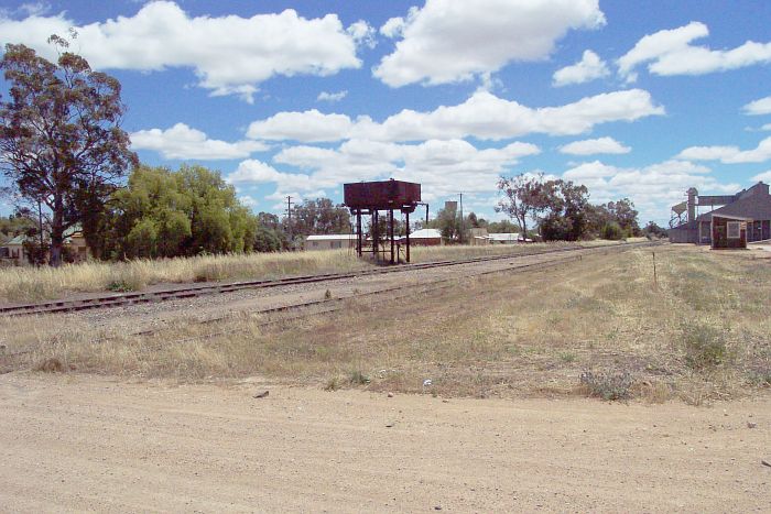 
The view looking north, showing one of two water tanks at the location.
