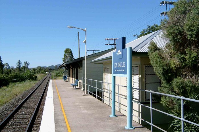 
The view looking in the down direction showing the closed-up
signal box and fire damaged main building.
