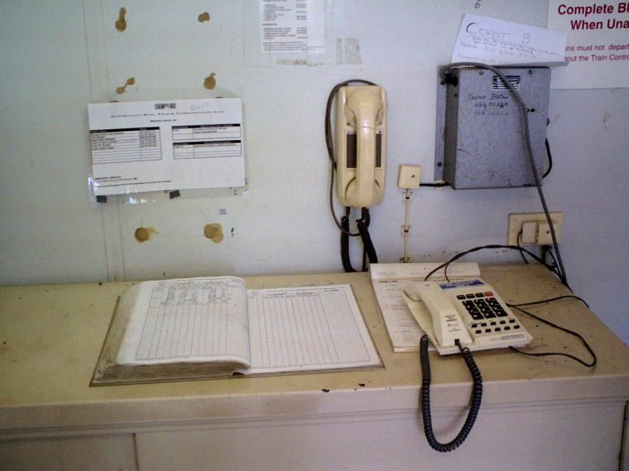 The train register book in the safeworking hut.