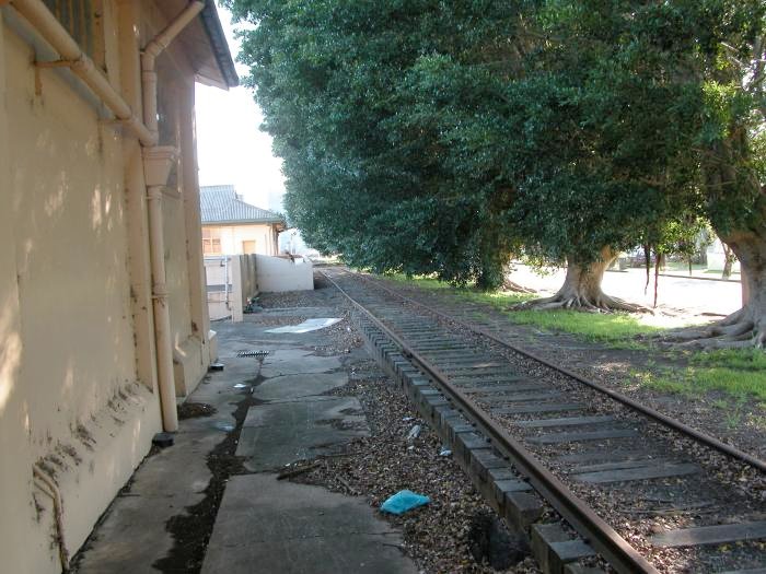 The Dairy Farmers factory. One of the product loading points looking back towards Taree. The trees on the right have overgrown the branch line.