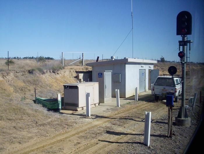 
The modern relay hut and signal MY3 at the junction.
