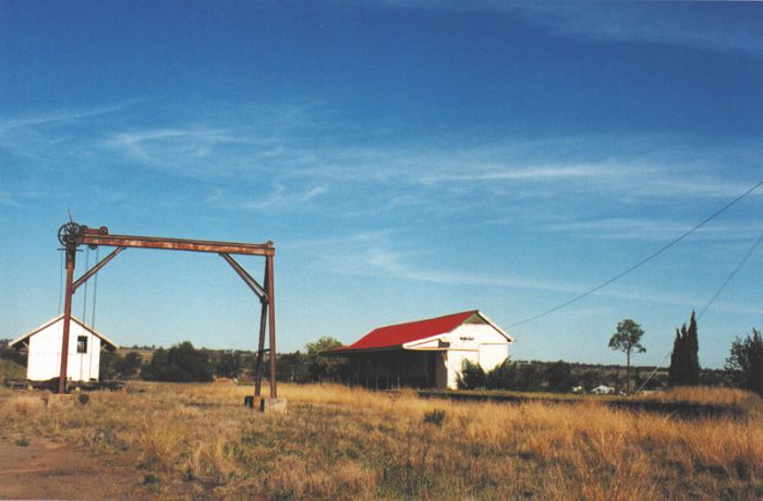 
The station building, gantry crane and goods shed.  This is the view looking
towards Sandy Hollow.
