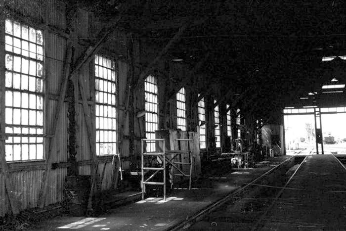 The view inside the engine shed.