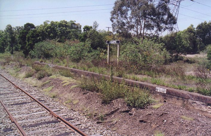 
The main line has been removed from the down platform, but the station still
boasts a name board.
