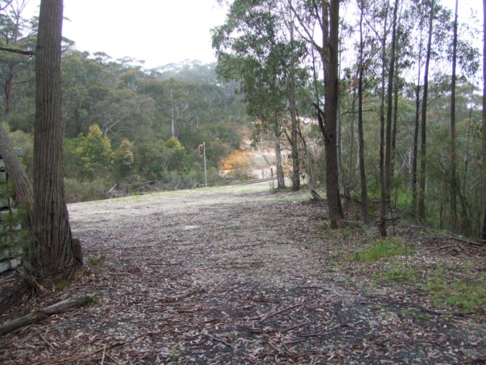 The station was located on the left just beyond the tree. The view is from along the Dargans Deviation formation, with the News line formation disappearing to the left just behind the tree and pile of sleepers.