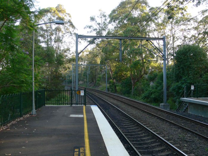 The view looking north beyond the down end of the station.