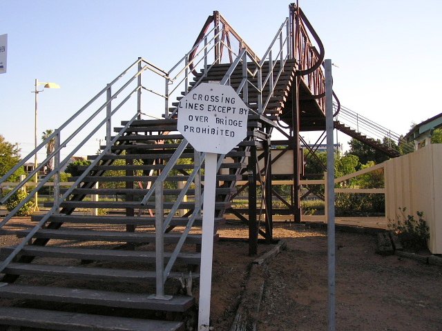 The southern end of the footbridge at the western end of the station.