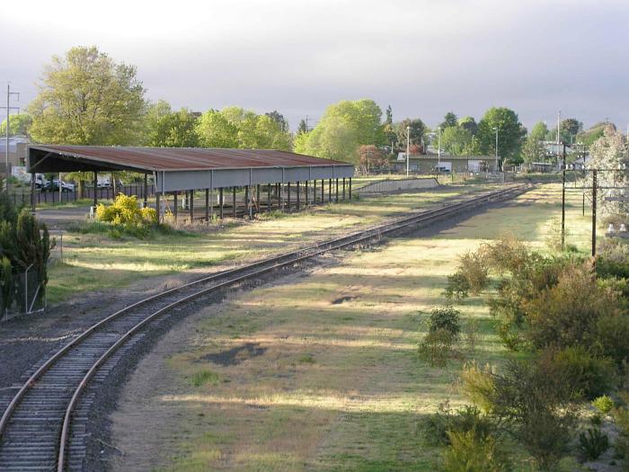 
A view looking down over the goods siding, shed and loading bank.  This is
all that remains of the up yard.
