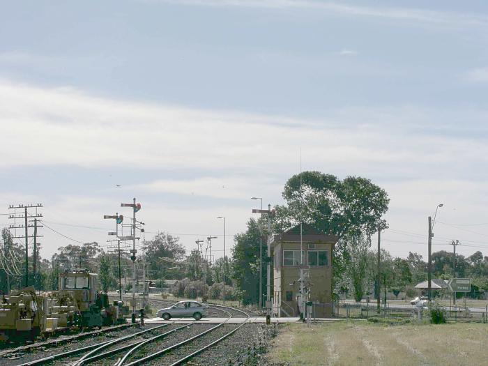 
The signal box and level crossing at the down end of the yard.
