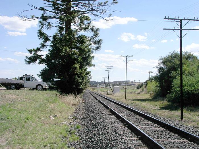 The view looking west towards the platform site.  The one-time station was located just beyond the tree on the left.  The goods shed and platform would have been in the left foreground.
