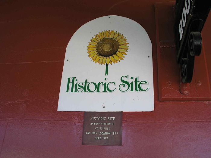 
An historic site marker on the station building.
