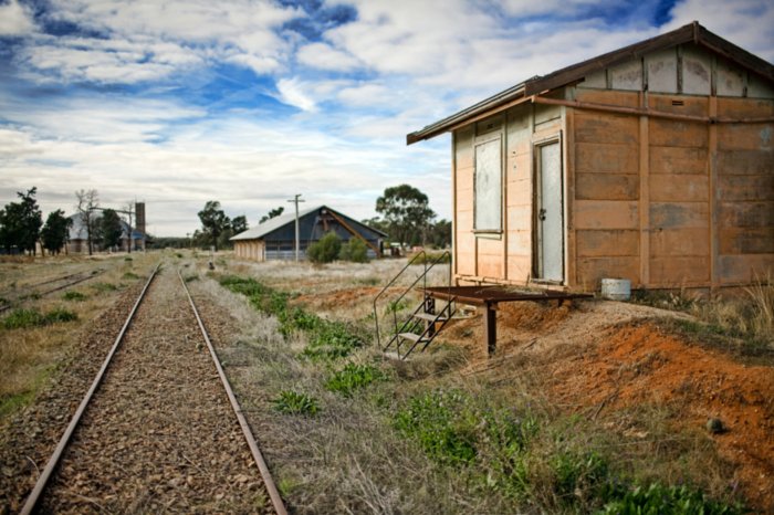 The view looking from the remains of the station towards the grain silos.