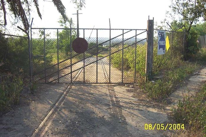 The tracks and entrance to the old Union Carbide Works.